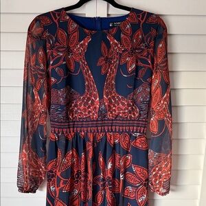 Elegant Floral Orange and Blue Dress